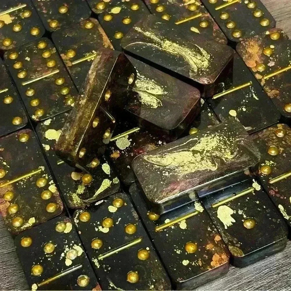 Dark Golden Galaxy Hand Crafted 28 Piece Domino Set - Picture 3 of 3